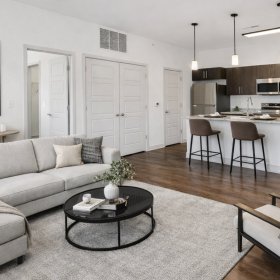 Modern styled apartment livingroom and kitchen